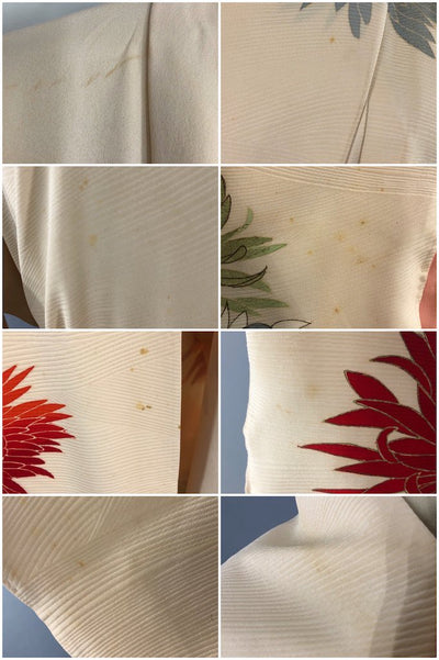 Vintage Ivory Gold Chrysanthemum Silk Kimono Robe-ThisBlueBird - Modern Vintage