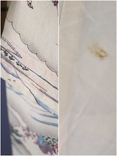 Vintage Ivory & Grey Landscape Silk Kimono Robe-ThisBlueBird - Modern Vintage