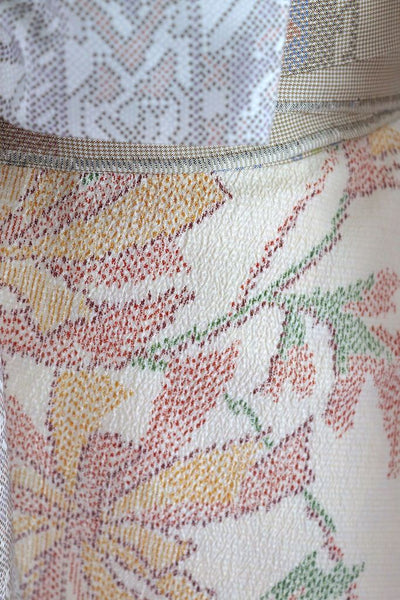 Vintage Ivory Ikat Silk Kimono Robe-ThisBlueBird - Modern Vintage