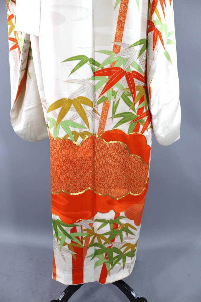 Vintage Ivory Orange Silk Kimono-ThisBlueBird - Modern Vintage