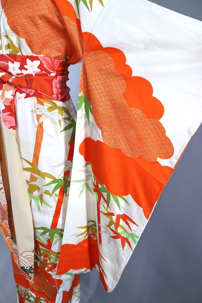 Vintage Ivory Orange Silk Kimono-ThisBlueBird - Modern Vintage
