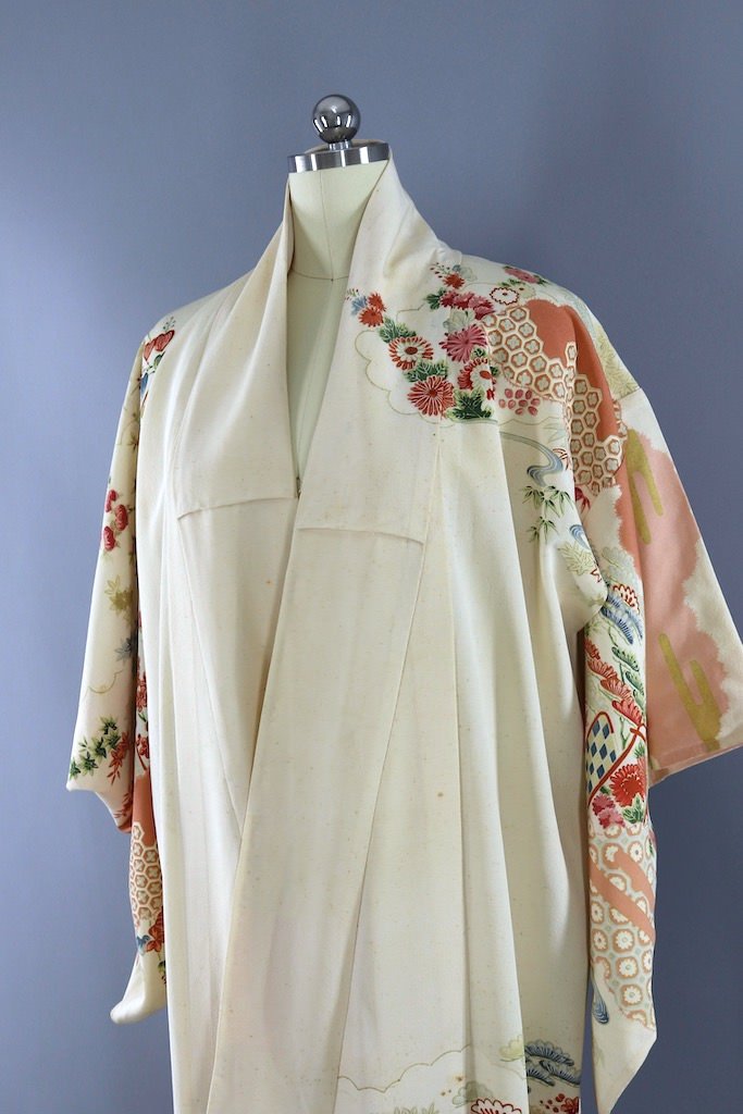 Vintage Ivory Peach Floral Kimono-ThisBlueBird - Modern Vintage