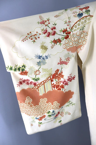 Vintage Ivory Peach Floral Kimono-ThisBlueBird - Modern Vintage