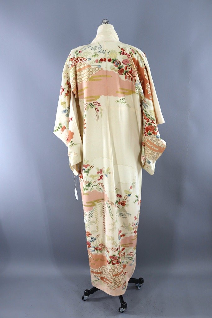 Vintage Ivory Peach Floral Kimono-ThisBlueBird - Modern Vintage