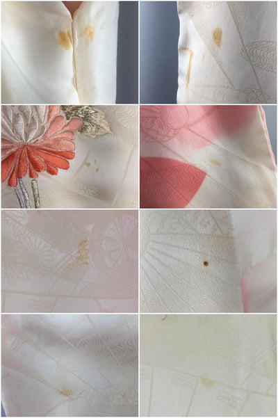 Vintage Ivory & Pink Embroidered Silk Kimono Robe-ThisBlueBird - Modern Vintage