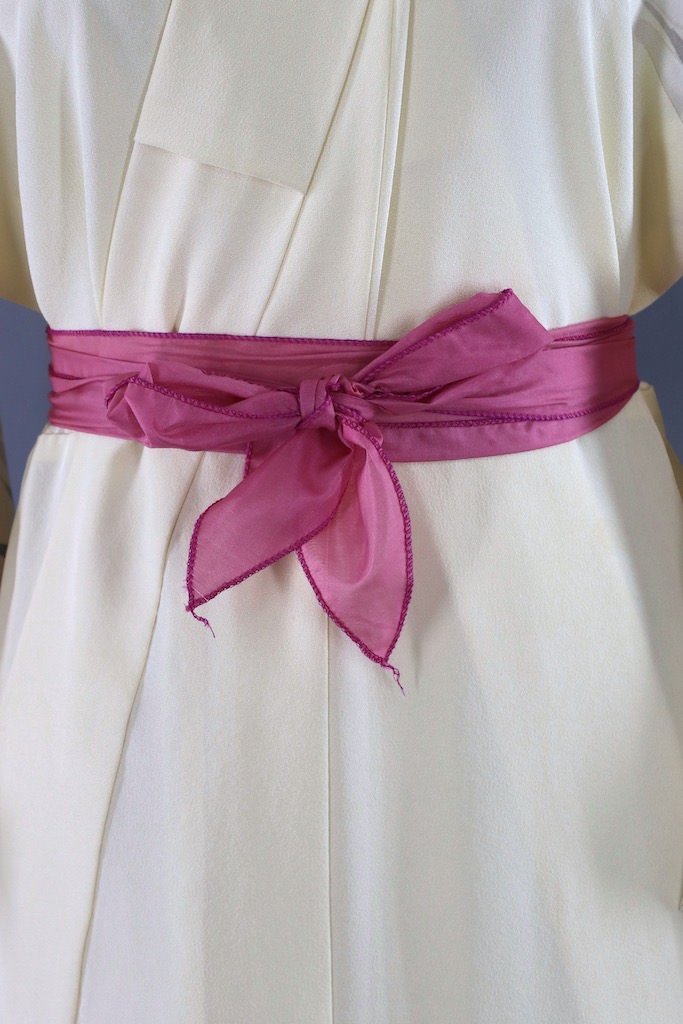 Vintage Ivory Pink Floral Silk Kimono Robe-ThisBlueBird - Modern Vintage