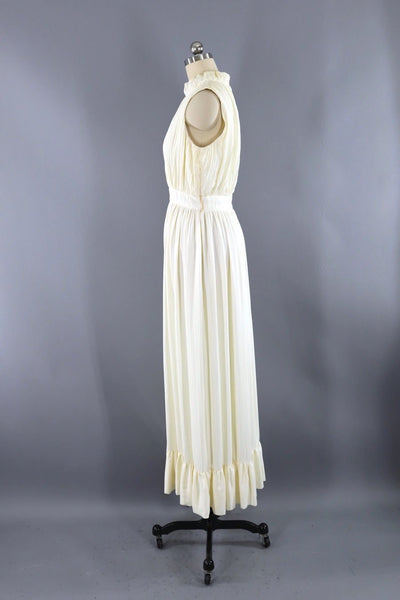Vintage Ivory Pleated Maxi Dress-ThisBlueBird - Modern Vintage