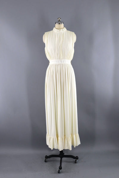 Vintage Ivory Pleated Maxi Dress-ThisBlueBird - Modern Vintage