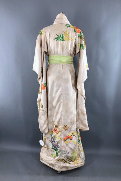 Vintage Ivory Silk Embroidered Kimono Robe-ThisBlueBird - Modern Vintage