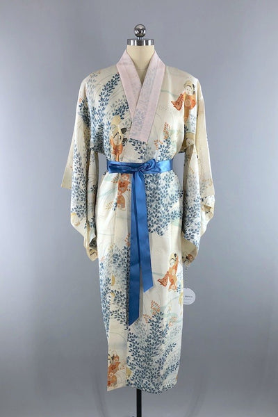 Vintage Ivory Summer Silk Kimono Robe-ThisBlueBird - Modern Vintage