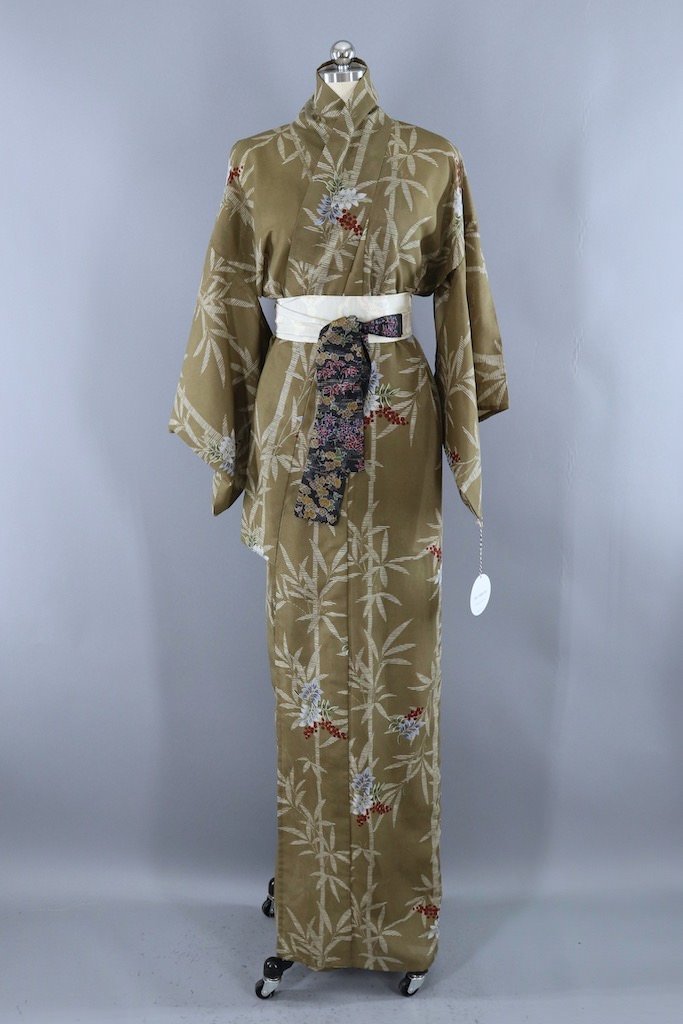 Vintage Khaki Floral Kimono Robe – ThisBlueBird
