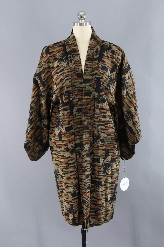 Vintage Kimono Cardigan / Black Abstract Floral-ThisBlueBird - Modern Vintage