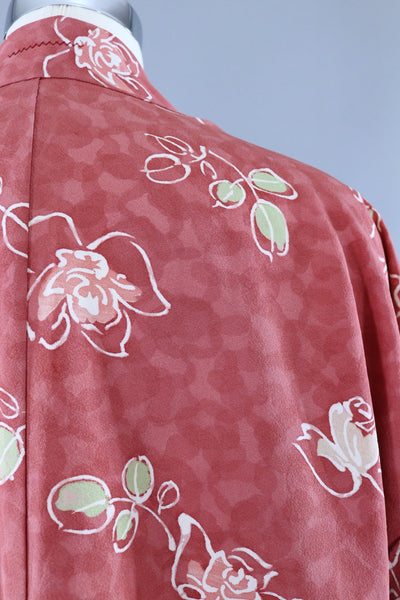 Vintage Kimono Cardigan / Dusty Pink Roses Floral Print - ThisBlueBird