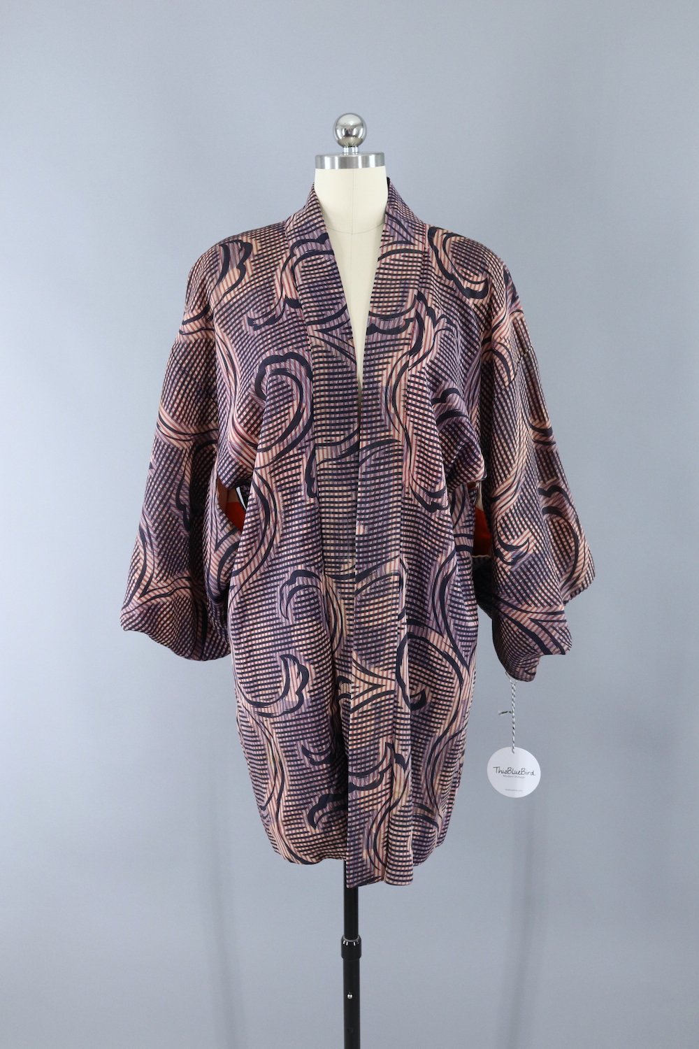 Vintage Kimono Cardigan Jacket / Blue and Pink Gingham - ThisBlueBird