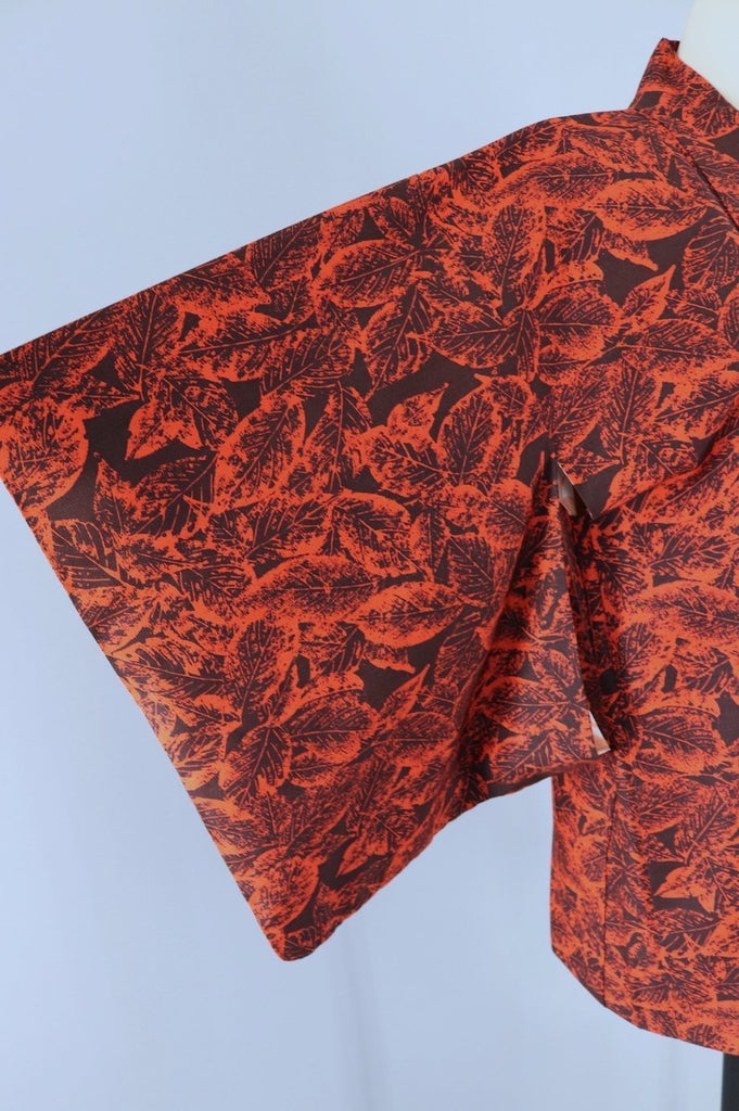 Vintage Kimono Cardigan - Red Leaf Print - ThisBlueBird