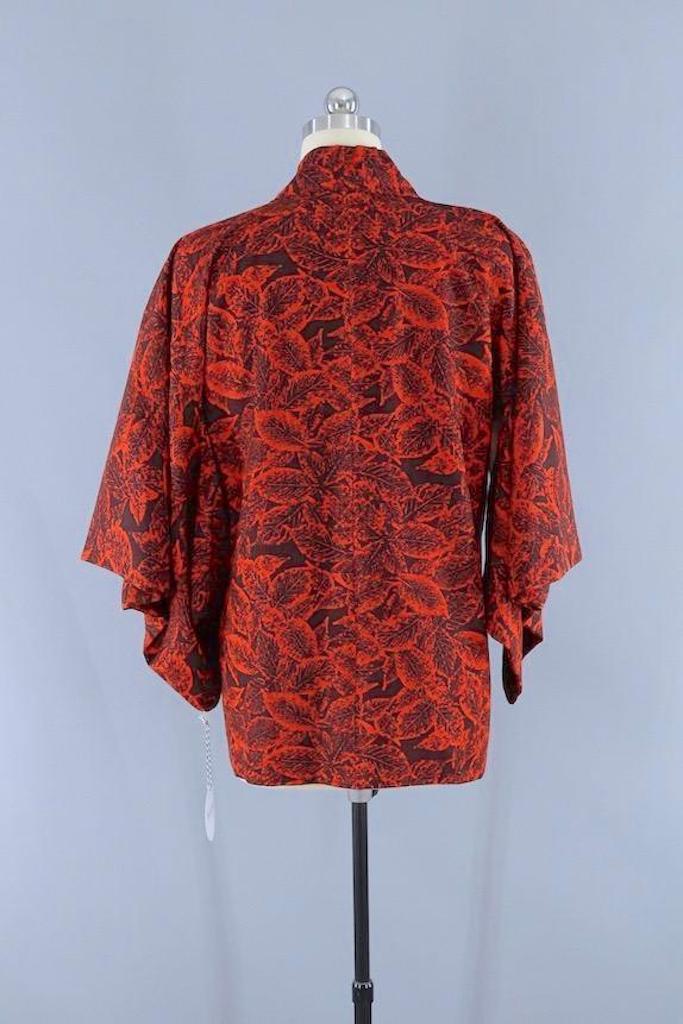 Vintage Red Leaves Kimono Cardigan-ThisBlueBird