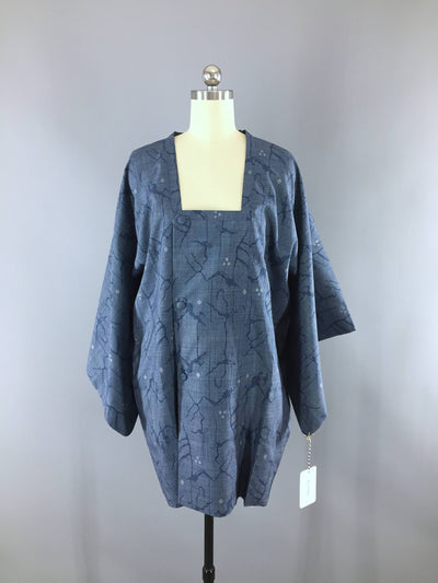Vintage Kimono Coat Michiyuki Jacket / Blue & White - ThisBlueBird