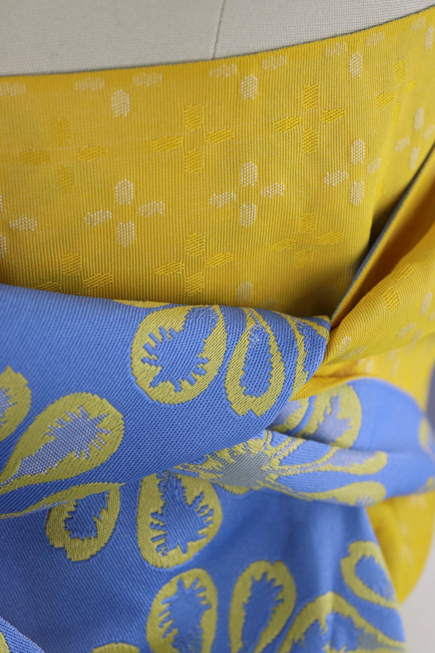 Vintage Kimono Hanhaba Obi Sash / French Blue & Bright Yellow - ThisBlueBird