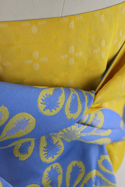 Vintage Kimono Hanhaba Obi Sash / French Blue & Bright Yellow - ThisBlueBird