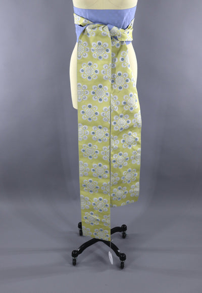Vintage Kimono Hanhaba Obi Sash / Periwinkle Blue & Pale Yellow - ThisBlueBird