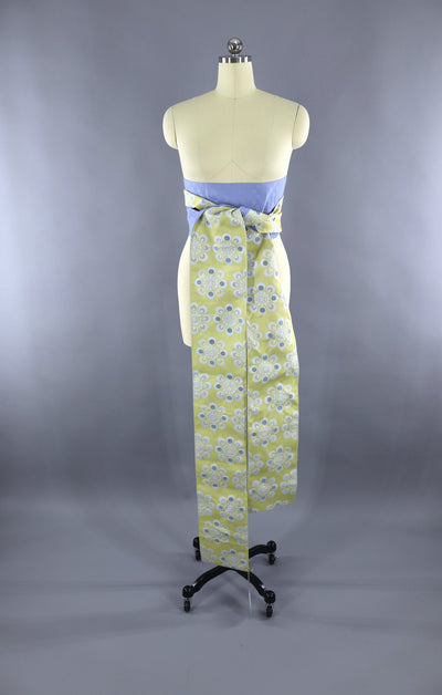 Vintage Kimono Hanhaba Obi Sash / Periwinkle Blue & Pale Yellow - ThisBlueBird