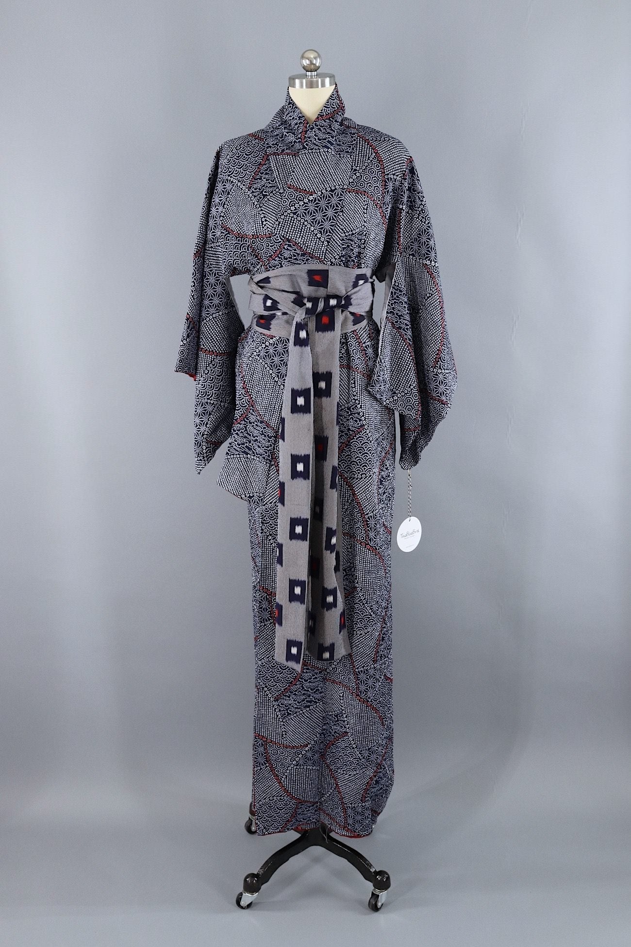 Vintage Kimono Robe / Blue and White Shibori Print-ThisBlueBird - Modern Vintage