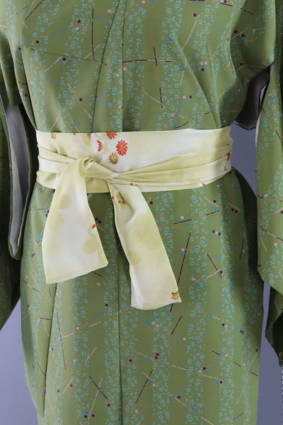 Vintage Kimono Robe in Olive Green Tiny Floral Print-ThisBlueBird - Modern Vintage