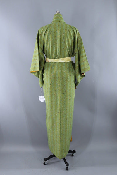 Vintage Kimono Robe in Olive Green Tiny Floral Print-ThisBlueBird - Modern Vintage