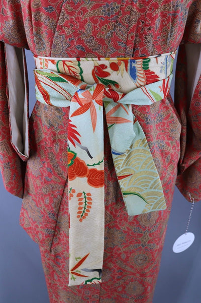 Vintage Kimono Robe / Red Arabesque Floral-ThisBlueBird - Modern Vintage