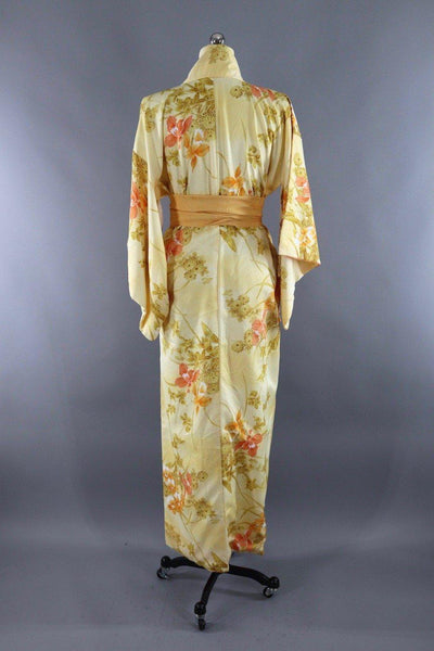 Vintage Kimono Robe / Yellow Floral Print - ThisBlueBird