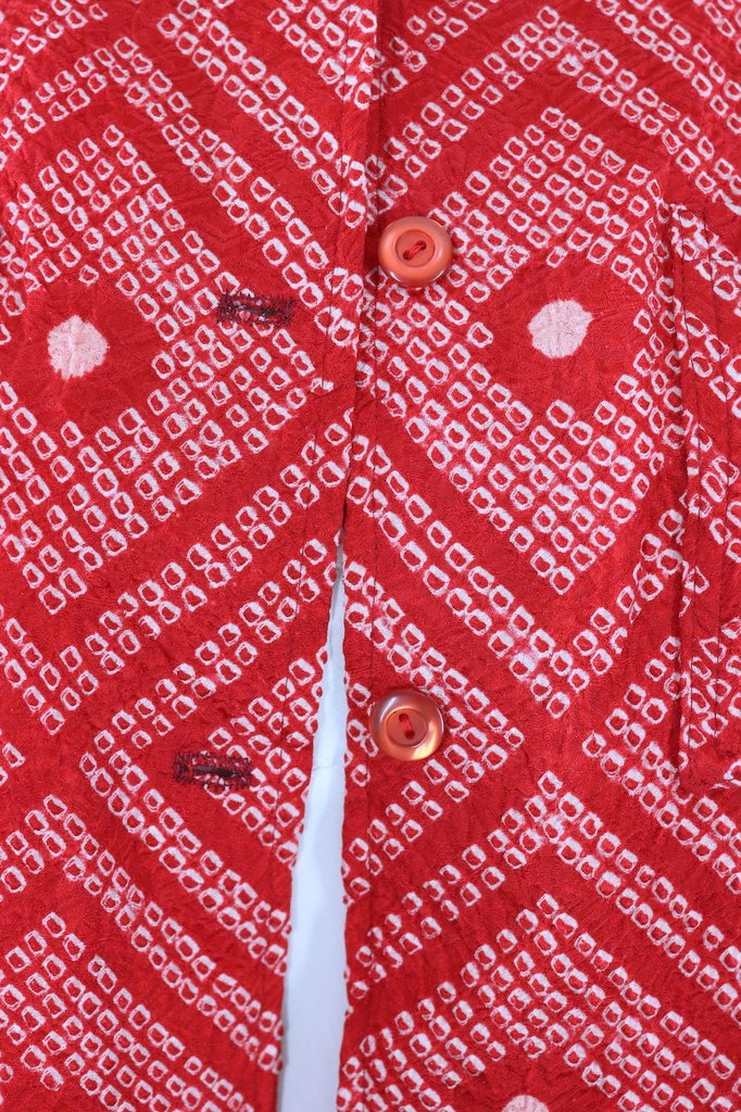 Vintage Kimono Silk Shirt Jacket / Red and White Shibori-ThisBlueBird - Modern Vintage