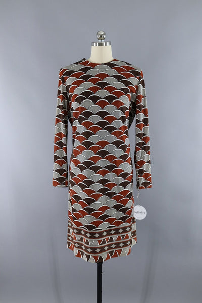 Vintage Lady Carol Day Dress / Brown and Grey Novelty Print - ThisBlueBird