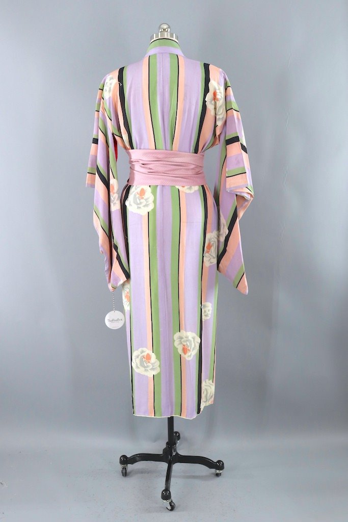 Vintage Lavender Floral Rayon Kimono Robe-ThisBlueBird - Modern Vintage