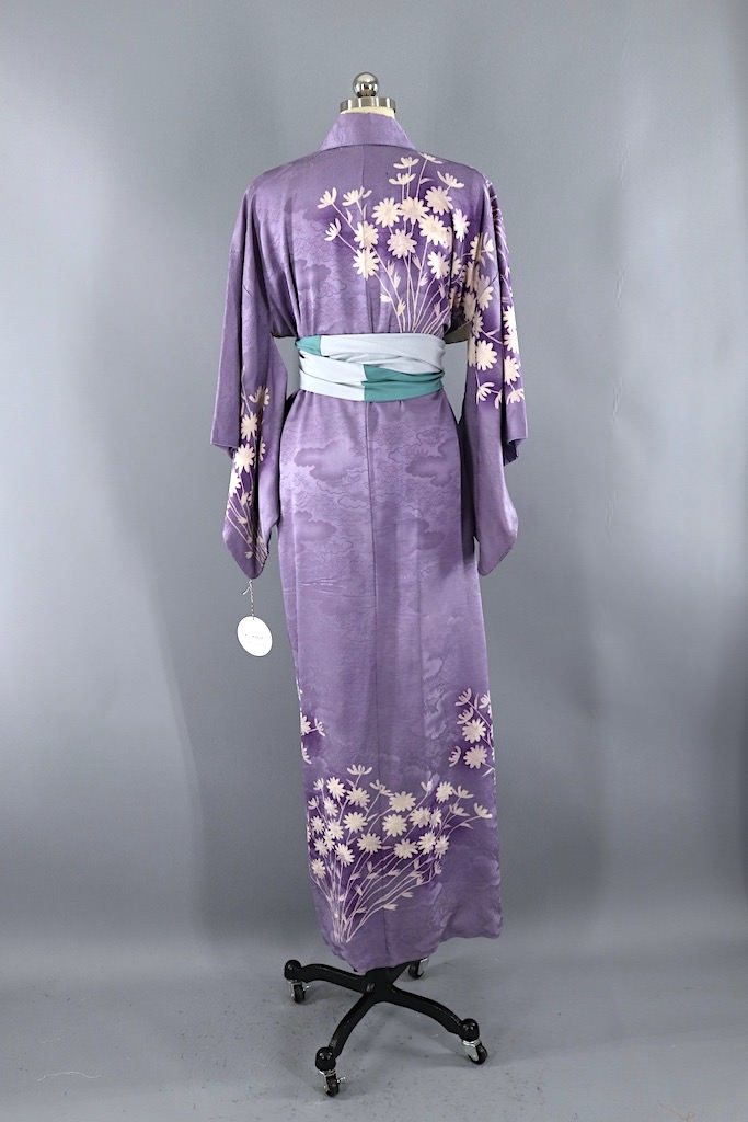 Vintage Lavender Floral Silk Kimono Robe-ThisBlueBird - Modern Vintage