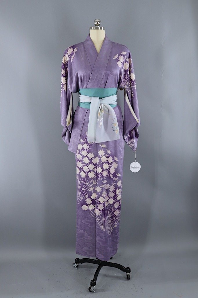 Vintage Lavender Floral Silk Kimono Robe-ThisBlueBird - Modern Vintage