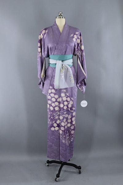 Vintage Lavender Floral Silk Kimono Robe-ThisBlueBird - Modern Vintage