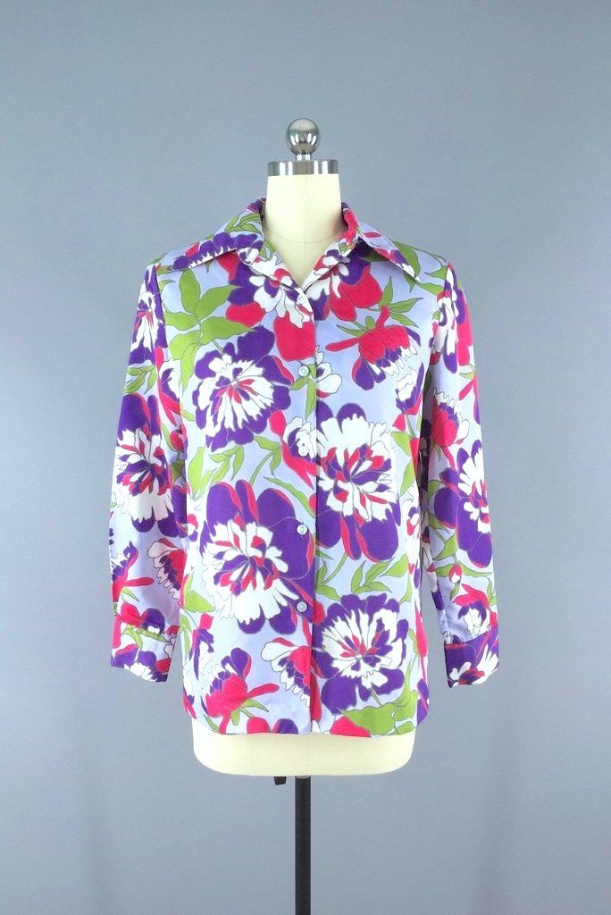 Vintage Lavender Peony Floral Blouse-ThisBlueBird