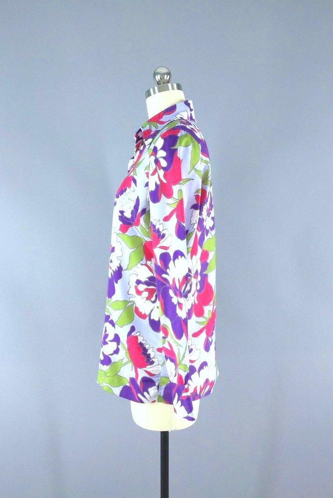 Vintage Lavender Peony Floral Blouse-ThisBlueBird