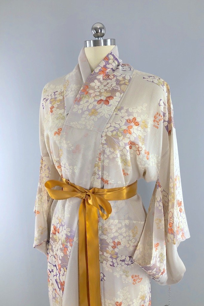 Vintage Light Floral Summer Silk Kimono-ThisBlueBird - Modern Vintage