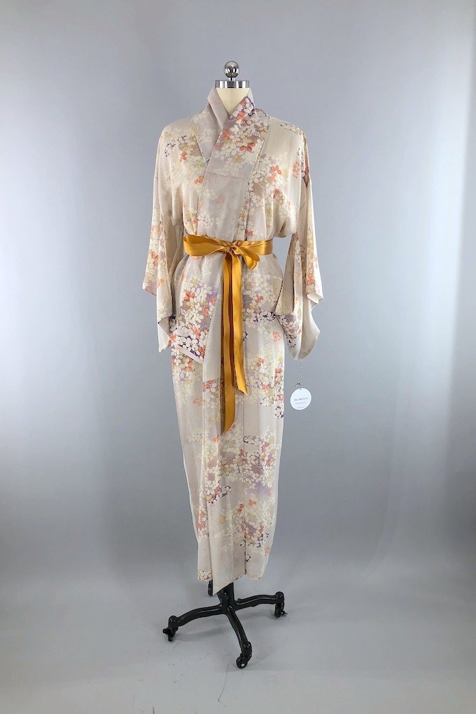 Vintage Light Floral Summer Silk Kimono-ThisBlueBird - Modern Vintage