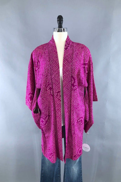Vintage Magenta Shibori Silk Kimono Cardigan-ThisBlueBird - Modern Vintage