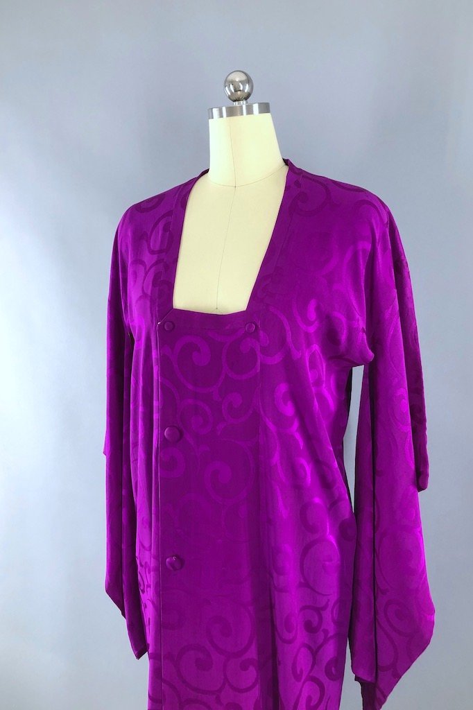 Vintage Magenta Silk Kimono Jacket-ThisBlueBird - Modern Vintage