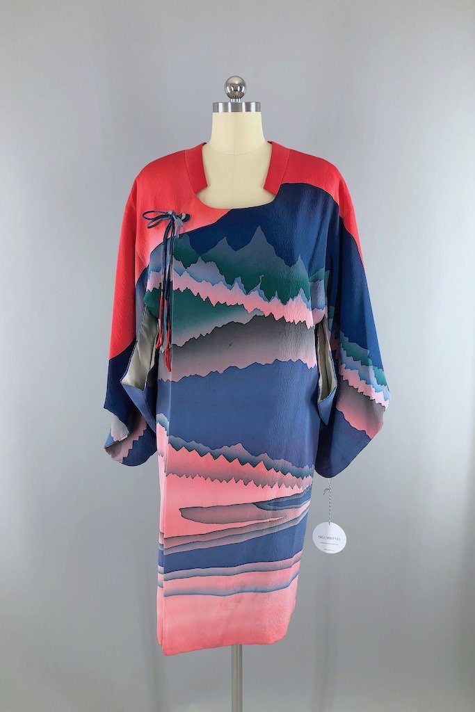 Vintage Majestic Mountains Silk Kimono Jacket-ThisBlueBird - Modern Vintage
