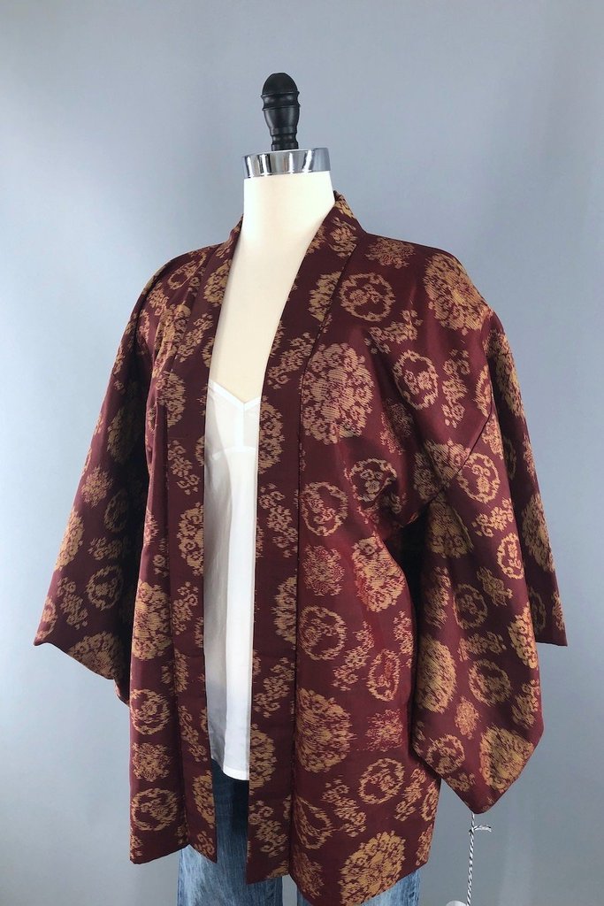 Vintage Maroon Ikat Silk Kimono Cardigan-ThisBlueBird - Modern Vintage