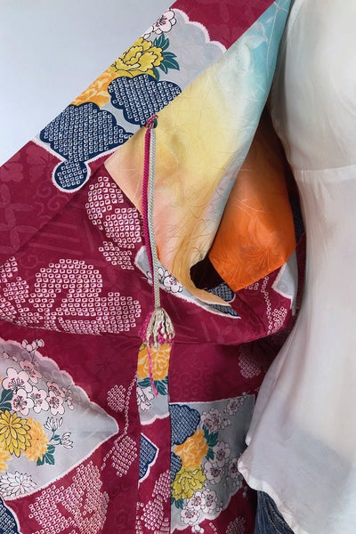 Vintage Maroon Shibori Silk Kimono Cardigan-ThisBlueBird - Modern Vintage