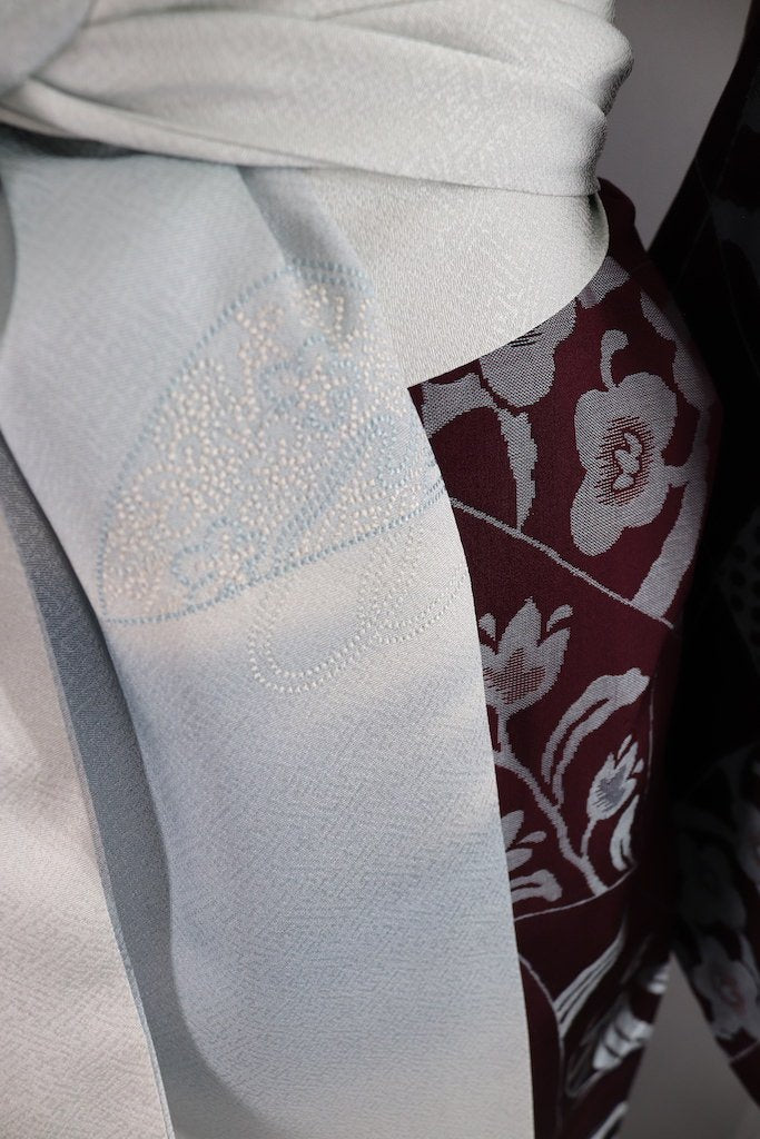 Vintage Maroon &amp; Silver Silk Kimono Robe-ThisBlueBird - Modern Vintage