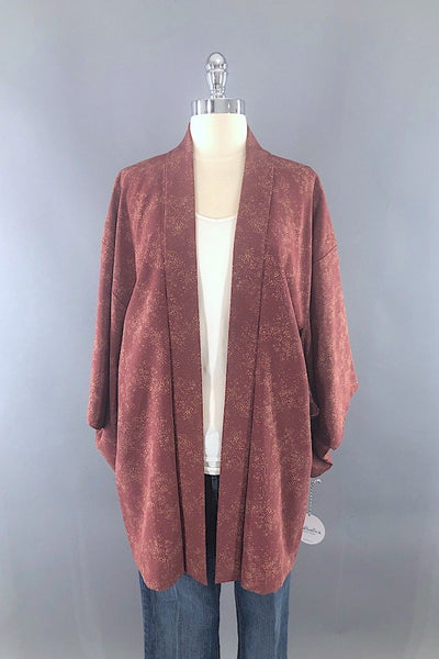 Vintage Mauve Leaves Silk Kimono Cardigan-ThisBlueBird - Modern Vintage