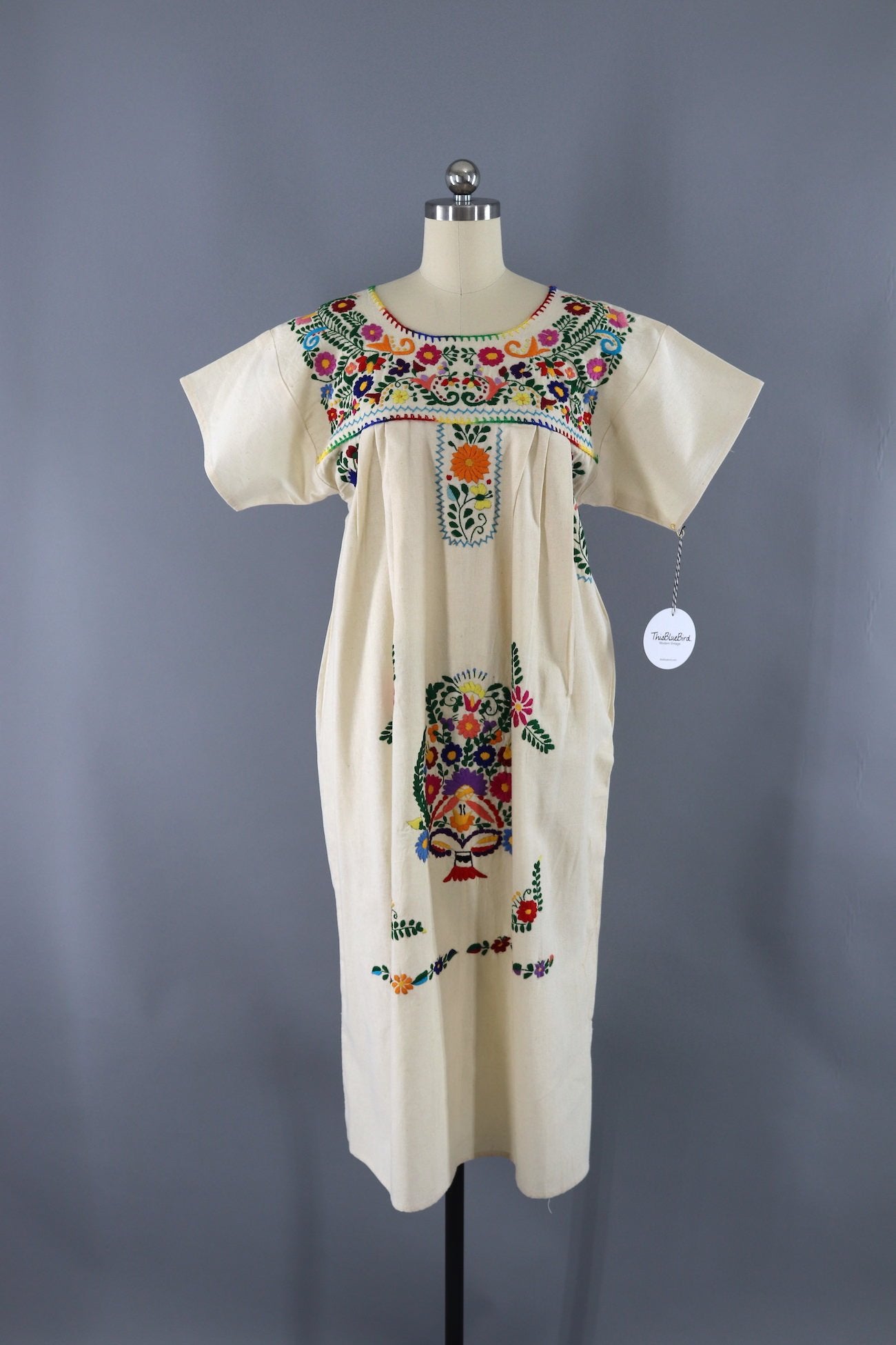 Vintage Mexican Embroidered Caftan Dress-ThisBlueBird - Modern Vintage