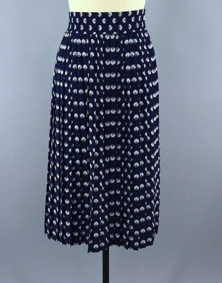 Vintage Midi Skirt / Navy Blue Seashells - ThisBlueBird