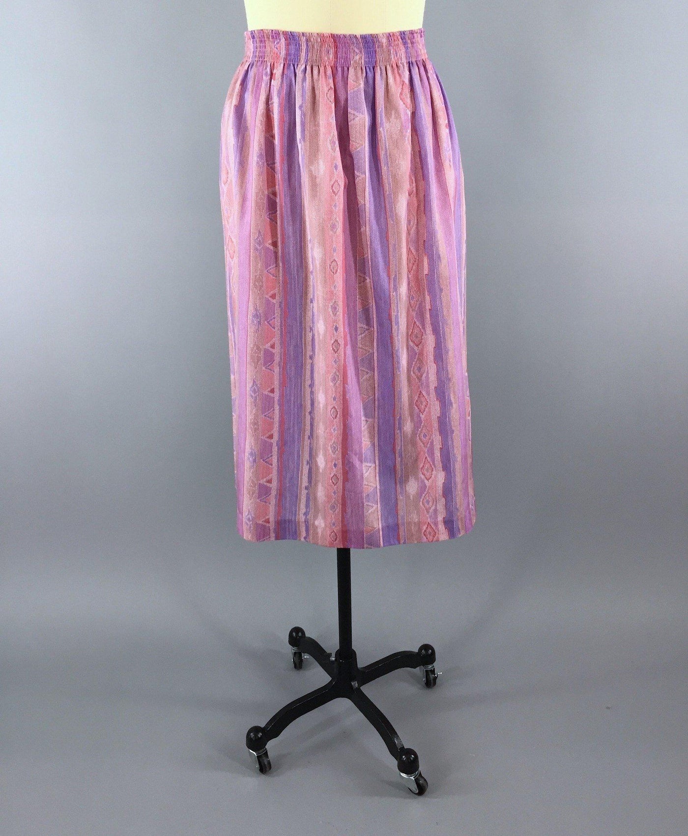 Vintage Midi Skirt / Pastel Native American Style Print - ThisBlueBird